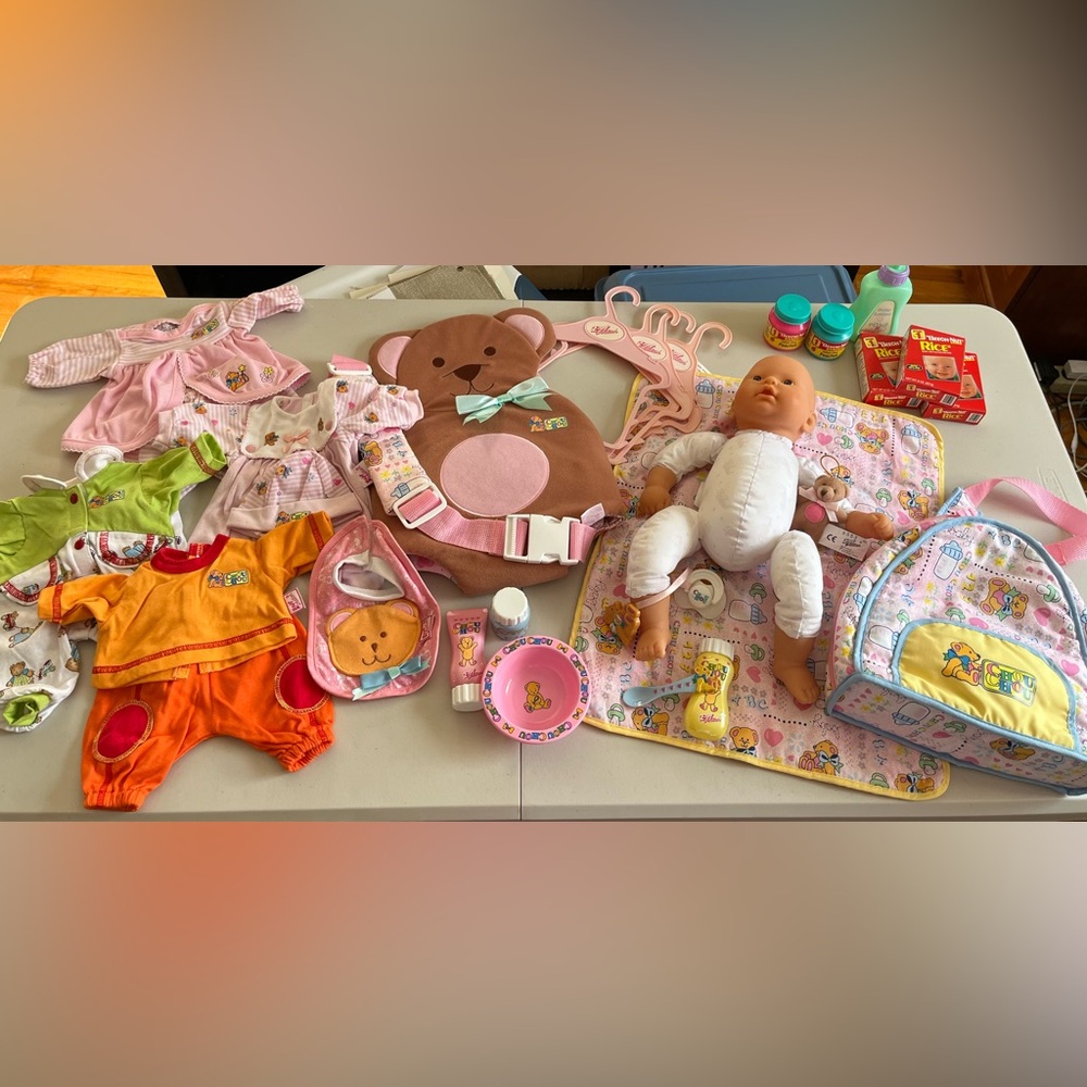 Like New, Vintage Zapf Creations 14" Baby Chou Chou Large Bundle, Play Set